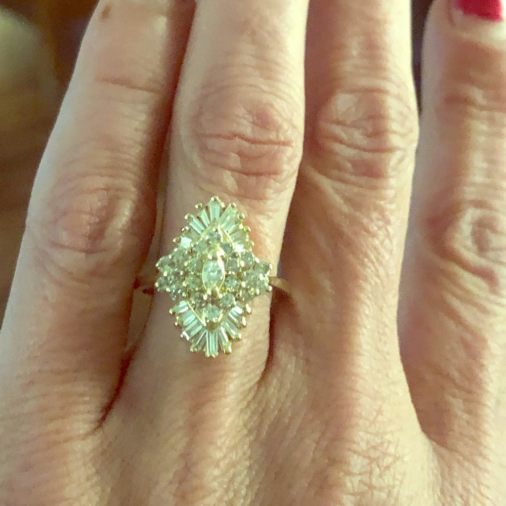 1 carat Ballerina Diamond Waterfall Ring 14kt